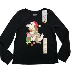 🆕 Cat & Jack Colorful Christmas Dog Graphic Black Long Sleeve Tee Size S 6/7